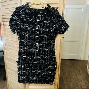 SHEIN Black and White Tweed Mini Dress
